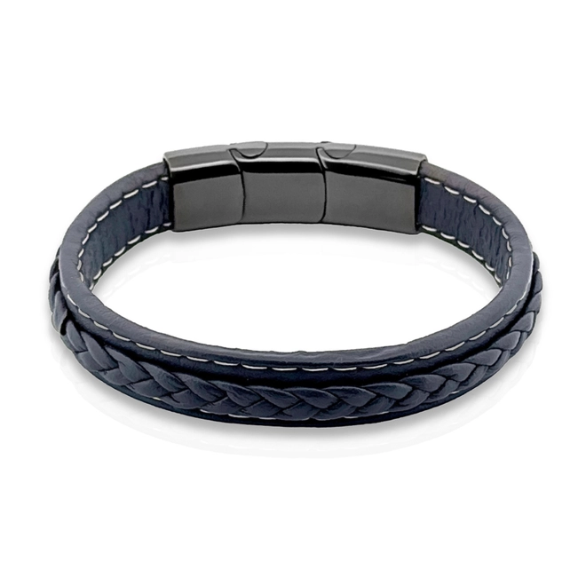 Pulseira com Couro Azul Trançado