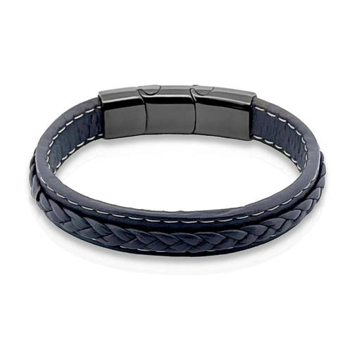 Pulseira com Couro Azul Trançado