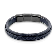 Pulseira com Couro Azul Trançado