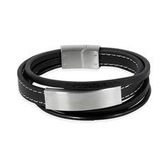 Pulseira Quatro Fios de Couro com Placa Espelhada