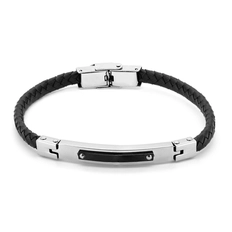 Pulseira em Couro Trançado com Placa de Fibra de Carbono