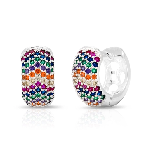 Brinco De Prata Leve Argola Clic com Zircônias Coloridas M