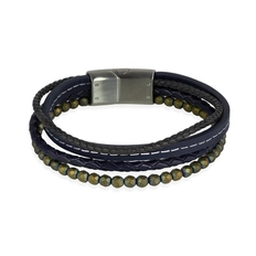 Pulseira Quatro Fios com Couro e Esferas Facetadas
