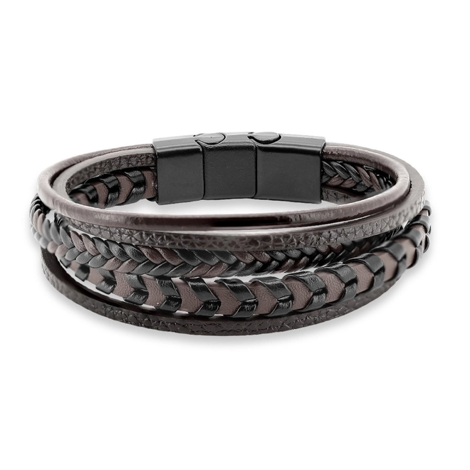 Bracelete De Aço Em Couro Marrom Com Cinco Fios Trançado