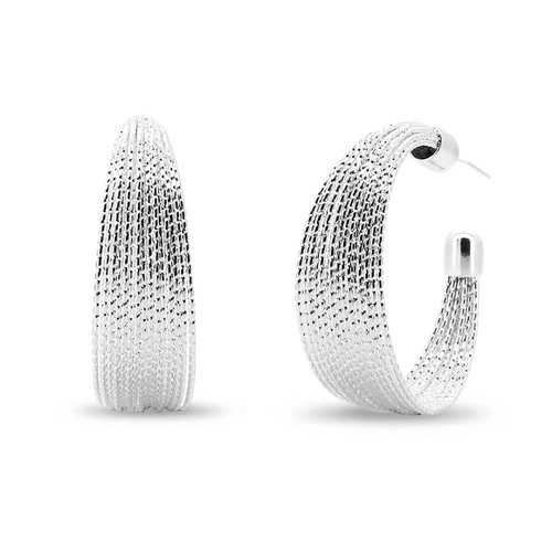 Brinco De Prata Leve Argola Diamantada com Tarraxa
