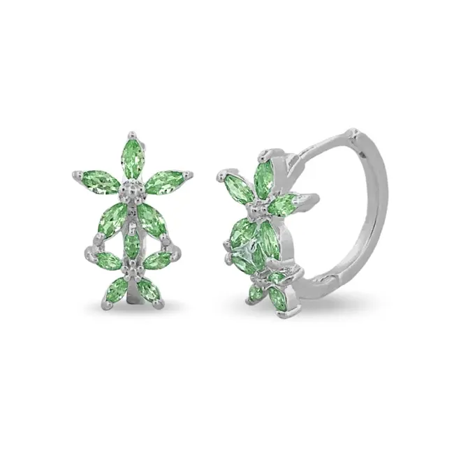 Brinco Argola com Flor Dupla e Zircônia Esmeralda