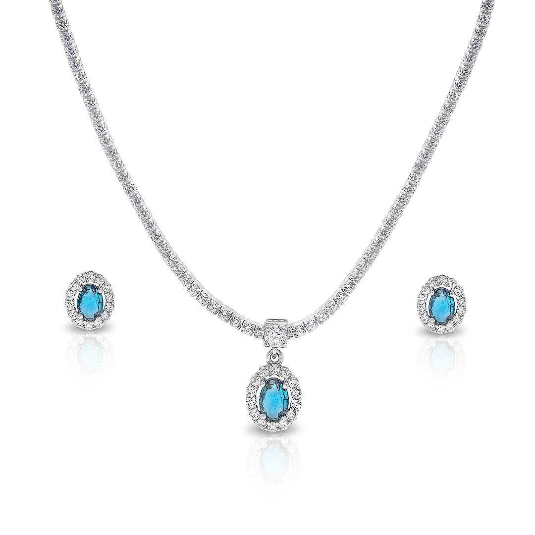 Colar Blend Collection com Brincos de Zircônias Cristal e Topázio