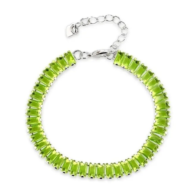 Pulseira de Prata Leve Riviéra com Zircônia Verde Claro Retangular
