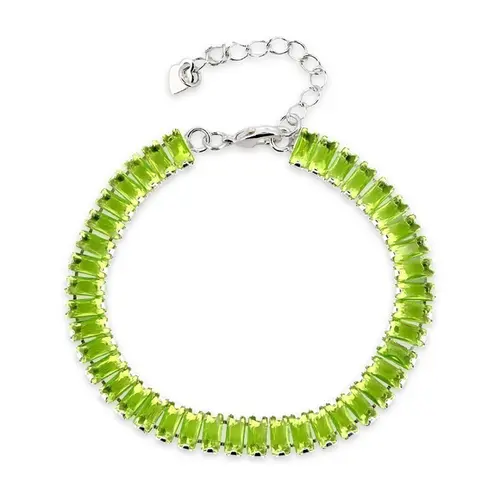 Pulseira de Prata Leve Riviéra com Zircônia Verde Claro Retangular