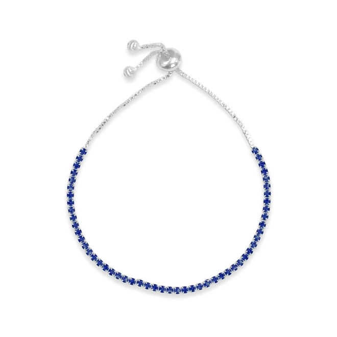 Pulseira de Prata Riviéra com Zircônia Safira e Fecho Regulável
