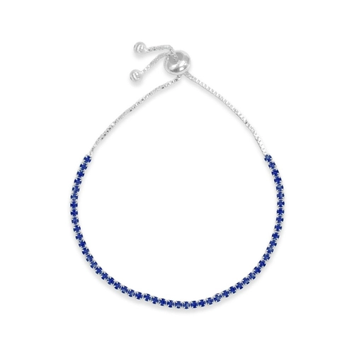 Pulseira de Prata Riviéra com Zircônia Safira e Fecho Regulável
