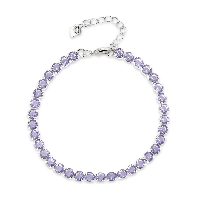 Pulseira de Prata Leve Riviéra com Zircônia Ametista